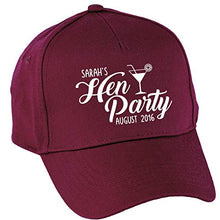 Load image into Gallery viewer, Hippowarehouse Personalised Hen Party Your Name and Date Baseball Cap hat Premium Printed 5 Panel OneSize Adults Burgundy