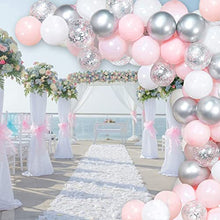 Load image into Gallery viewer, GRESAHOM Balloon Garland Arch Kit , 107pcs Silver Confetti Party Balloons Pink White Latex Balloons Set for Wedding, Birthday, Hen Party, Baby Shower, Anniversary or Christmas Decorations