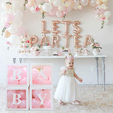 Load image into Gallery viewer, Wayfun Baby Shower Decorations Box Kit - 4Pcs White Transparent Square Baby Shower Boxes including BABY Letters for Girl Boy for Theme Party Supplies Decoration/Birthday/Baby Shower