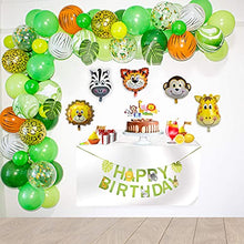 Load image into Gallery viewer, Party Plenty Safari Jungle Balloon Arch Kit with Pump, Birthday Banner & More. Birthday Decoration Set, Birthday Balloons For Boys & Girls | The Ultimate Jungle Theme Party Decorations Kit.