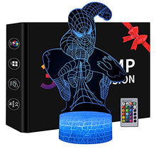 Load image into Gallery viewer, Superhero 3D Night Light, Spiderman Toys for Boys, Spider Man Night Light for Kids with 16 Colors Changing, Decor Lamp with Remote Control, Christmas Birthday Gift for Men Boys Girls(Spider Man)