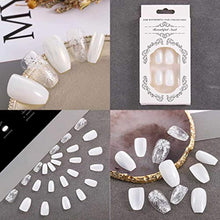 Load image into Gallery viewer, Sethexy Medium White Fake Nails Ballerina Glitter Stick on Nails Glossy Coffin False Nails Snow Nails with Glue 24Pcs Acrylic Art Press-on Nail Tips for Women and Girls