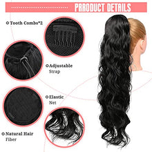 Load image into Gallery viewer, 24 Inches Long Wave Drawstring Ponytail Hair Extension, Curly Wave Synthetic Clip in Hair Extension Ponytail Hair Extension Hairpiece for Women (1B#)