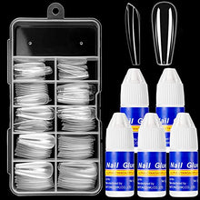 Load image into Gallery viewer, Clear Long Coffin False Nail Tips 100PCS False Nails with Glue Full Cover Nail Tips Fake Nails Artificial Fingernails Tip French Clear Acrylic Nail Tips False Press on Nails 10 Sizes