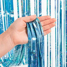 Load image into Gallery viewer, Blue Tinsel Curtain Party Backdrop - GREATRIL Foil Lametta Curtain Party Decor Photo Backdrop for Birthday/Baby Shower/Mermaid/Under The Sea/Ocean/Frozen Party Decorations - 1m x 2.5m - Pack of 2
