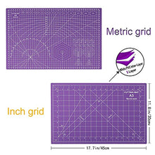 Load image into Gallery viewer, INTLMATE A3 Cutting Mat Set Cutter Tool Kit Including 17inches self-Healing Cutting mat,45mm Rotary Cutter with 3 Replacement Blades,Acrylic Quilting Ruler,Patchwork Ruler,20 Clips,100 pins (Purple)