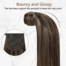 Load image into Gallery viewer, RUNATURE Ponytail Extensions Real Human Hair,Darkest Brown Mix Light Brown Clip in Ponytail Hair Extensions Real Hair Ponytail Extension 18 Inch 80 Gram