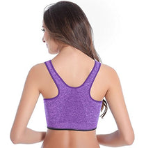 Load image into Gallery viewer, VEQSKING 2 Pack Womens Post Surgery Bra Front Zip Closure Sports Bras Wide Back Support with Removable Pads (Gray+Purple, M:Fit 30C,32B,32C,34A,34B)
