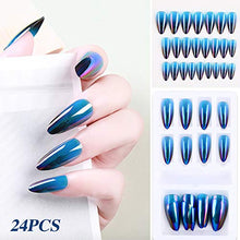 Load image into Gallery viewer, 72 Pieces Reusable Artificial Nail Tips Full Cover Nail Tips Press On Nails Art False Tips Gradient Purple Glitter Silver Shinning Dark Blue