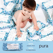 Load image into Gallery viewer, Pura Flushable Baby Wipes 100% Plastic Free, 99% Water, Suitable for Sensitive Skin & Eczema Prone Skin, Hypoallergenic. Biodegradable, Compostable, Vegan. 10 x 70 per pack, (700 Wet Wipes)
