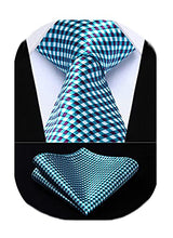 Load image into Gallery viewer, HISDERN Men's Wedding Tie and Handkerchief Houndstooth Check Plaid Tie Party Business Formal Necktie & Pocket Square Set