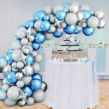 Load image into Gallery viewer, Balloons Arch Garland Kit, Metal Blue Grey Balloon Garland Kit Balloon Arch, Latex Party Balloons with Metal Silver Star Balloon for Birthday Baby Shower Graduation Wedding Party Decorations Supplies