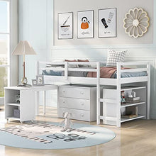 Load image into Gallery viewer, 3FT Pine Wood Frame, Multiple Functions Children Bed with Three Drawers/Desk/Storage Shelves Loft Bed with Metal Accessories, MDF Boards, 190x90cm, 2021 New【UK in Stock】 (White)