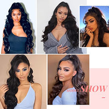 Load image into Gallery viewer, 24 Inches Long Wave Drawstring Ponytail Hair Extension, Curly Wave Synthetic Clip in Hair Extension Ponytail Hair Extension Hairpiece for Women (1B#)