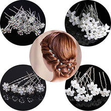 Load image into Gallery viewer, 20Pcs Wedding Hair Pins Bridal Hair Pins U Shaped Diamond Hair Pins Crystal Flower Shape Hairpin, White Diamond Rose Hairpin for Women Girls, Wedding, Ball