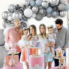 Load image into Gallery viewer, KAINSY Balloon Arch Garland Kit, 89pcs Silver Gray White Balloon Arch Kit Birthday Party Decoration, Macaron Agate Confetti Latex Balloons Set for Birthday Wedding Backdrop Decorations Party Supplies