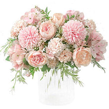 Load image into Gallery viewer, KIRIFLY Artificial Flowers, Fake Peony Silk Hydrangea Bouquet Decor Plastic Carnations Realistic Flower Arrangements Wedding Decoration Table Centerpieces 2 Packs (Light Pink)