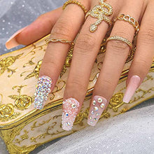 Load image into Gallery viewer, Sethexy Long Coffin Fake Nails Crystal False Nails Glitter Ballerina Stick on Nails Glossy Nails with Glue 24Pcs Acrylic Art Press-on Nail Tips for Women and Girls (E)