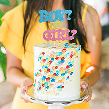 Load image into Gallery viewer, Blumomon 1 Pack Boy or Girl Cake Topper Gender Reveal Cake Decoration Blue and Pink Glitter Baby Shower Party Decorations Supplies