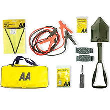 Load image into Gallery viewer, AA Emergency Winter Car Kit AA5281 - Folding Snow Shovel, 9-LED Torch, Foil Blanket, Hi-Vis Vest, Rain Poncho, Booster Cables, Pair Snow Grips