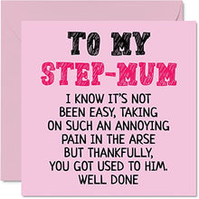 Load image into Gallery viewer, Step Mum Birthday Card - Well Done - Funny Novelty Happy Birthday Mother's Day Card from Step-Son Daughter, 145mm x 145mm Banter Mothers Day Greeting Cards for Step Mom Mummy Mama Mam Mammy Mommy