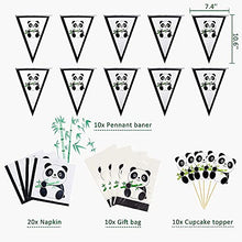 Load image into Gallery viewer, Panda birthday party decoration supplies,96 pcs of panda theme kit included panda cake topper,panda balloon,table cloth,Napkin for panda theme birthday,kids party decortion,baby shower,game day