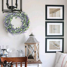 Load image into Gallery viewer, HUAESIN Artificial Lavender Wreath Plastic Spring Wreath Fake Silk Purple Front Door Wreath for Spring Front Door Indoor Outdoor Window Wall Home Fireplace Wedding Decor 45cm