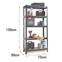 Load image into Gallery viewer, VonHaus 5 Tier Garage Shelving – Metal Racking, Steel & MDF Boltless Shelves - Massive 875kg Capacity 175KG per Shelf - 150cm H 75cm W 30cm D