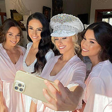 Load image into Gallery viewer, Bride Hat - Handmade Hat - Hen Party Games - Hen Party Accessories - Hen Party Photo Booth Props - Great for Hen Parties, Bride Tribes, Pool Parties and Weddings White (White,crystal & Iridescent)