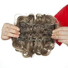 Load image into Gallery viewer, Short Combs Messy Curly Wavy Hair Extensions Bun Piece Up Do Drawstring Ponytail Clip in Comb Hair Extensions Chignon Chestnut Brown Mix Medium Bleach Blonde