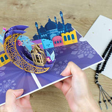 Load image into Gallery viewer, Eid Mubarak Pop Up Card | Ramadan Mubarak Gifts, Ramadan Kareem Cards, Blessed Ramadan, Eid Mubarak Cards and Gifts for Family | Blank | Handmade | 15cm x 20cm | Cardology