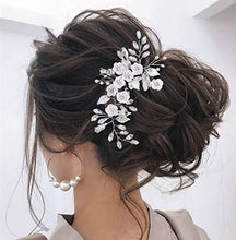 Load image into Gallery viewer, Unicra Flower Bride Wedding Hair Vine Silver Crystal Bridal Headband Leaf Headpiece Hair Accessories for Bridesmaid and Women