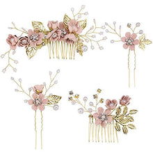 Load image into Gallery viewer, 4pcs Wedding Hair Comb Rhinestone Pearl Hair Pins for Women, Light Rose Gold Wedding Hair Clip Rhinestone Bridal Comb Barrette, Wedding Hair Accessories Headpiece