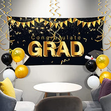 Load image into Gallery viewer, PartyWoo Graduation Balloons, 70x35 inch Graduation Backdrops, Graduation Decorations 2022, Black and Gold Graduation Balloons 2022, Graduation Party Supplies, Congrats Grad Decorations