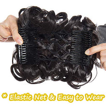 Load image into Gallery viewer, Silk-co Short Messy Hair Bun Scrunchy Scrunchie Updo Clip in Dark Brown Hairpieces Chignon Curly Wavy Combs Hair Extensions
