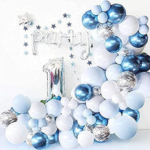 Load image into Gallery viewer, Blue Balloon Arch Garland Kit, 103pcs with Latex Blue Balloons, White Balloons Macaron Blue Silver Confetti Balloons for Birthday Decoration Graduation Wedding Baby Shower Balloons Party Supplies