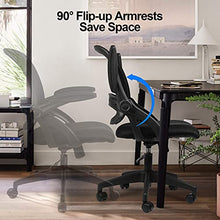 Load image into Gallery viewer, COMHOMA Desk Chair Office Chairs 90° Flip-up Armrest Ergonomic Computer Chair Lumbar Support Height Adjustable 360° Swivel Rocking Function Mesh Back Seat For Home Office - Black