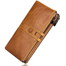 Load image into Gallery viewer, ROULENS Genuine Leather Women's Wallets,Multi-Function Slim Bifold Zipper Clutch Purse,Large Capacity Card Holder with RFID (Brown)
