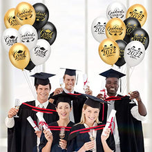 Load image into Gallery viewer, PLULON 18Pcs Graduation Balloons, Class of 2022 Congrats Balloons Black Gold Grad Party Balloons for Graduation Party Decorations