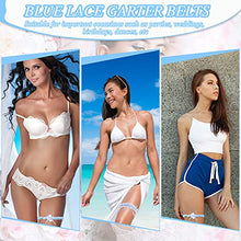 Load image into Gallery viewer, 2 Pieces Blue Lace Garter Belts Bridal Wedding Garter Stretch Lace Bridal Garter Bow Tie Leg Ring Cute Lace Leg Band Elastic Leg Ring with Flower Prom Dance Cosplay Party for Bridal Bridesmaid