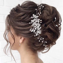 Load image into Gallery viewer, Handcess Leaves Bride Wedding Headband Silver Wedding Crystal Headpiece Pearl Flower Hair Vine Rhinestone Bridal Hair Accessories for Bride and Bridesmaids