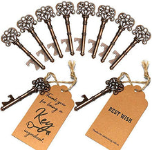 Load image into Gallery viewer, SHUNING 50Pcs Key Bottle Opener Wedding Souvenirs Vintage Beer Opener Keychain with Paperboard Tag Card Party Favours Event Party Supplies (8cm)