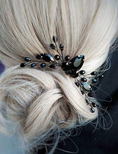 Load image into Gallery viewer, Anglacesmade Bridal Black Crystal Hair Comb Marquise Back Comb Wedding Headpiece Prom Party Festival Hair Accessories for Women and Girls