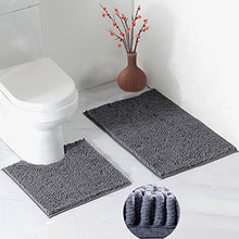 Load image into Gallery viewer, LUFENG Bath Mat Set 2 Pieces, 20 * 31'' Bathroom Mat and 20 * 20'' U Shape Toilet Rug with Non Slip Adhesive Bottom, Bath Rug for Floor Tub Shower Bedroom, Machine Washable (Dark Grey)