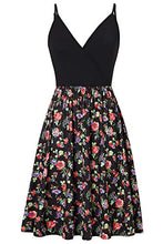 Load image into Gallery viewer, Strappy Beach Dress Lady Sleeveless Strap Dress Ruffle Floral Printed Boho Casual Black Beach Dress Swing Dress Midi Dress with Pockets M