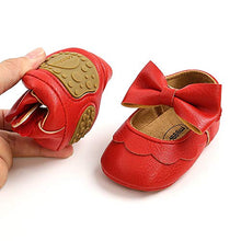 Load image into Gallery viewer, MASOCIO Baby Girl Shoes Infant First Walking Bowknot Princess Mary Jane Shoes Red 0-6 Months