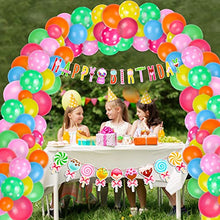 Load image into Gallery viewer, Qpout Happy Birthday Balloons Banners Set, Unique Lollipop Banner Garland and 50 Pieces Balloons for Holiday Birthday Wedding Party Photo Props and Backdrop Favour Decor Supplies …