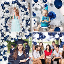 Load image into Gallery viewer, GRESAHOM Balloon Arch Kit Garland, Navy Blue Balloon Decoration Set, 100pcs Blue White Silver Latex Balloons 10pcs Confetti Balloons for Boys Men Birthday Party Decorations, Baby Shower, Wedding