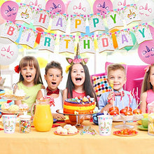 Load image into Gallery viewer, 16 Guests Unicorn Party Supplies Unicorn Party Plates Cups and Napkins Table Cloth Balloons Banner Headband Unicorn Paper Plates Straws Pink Unicorn Birthday Party Decorations for Girls