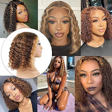 Load image into Gallery viewer, Highlight Human Hair Lace Front Wigs Deep Wave #4/27 Ombre Paino Colored Glueless Wigs Pre Plucked 13x4 Lace Frontal Wig Curly Water Wave Lace Wig Honey Blonde Real Human Hair 180% Density(10 Inch)